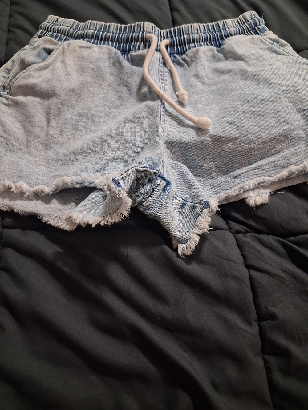 NOBO Light Wash Denim Frayed Hem Drawstring Shorts